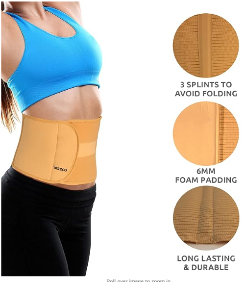 Vissco Abdominal Belt - Cotton, 8 Inches Medium Size | Adjustable Velcro Closure, Slim Design, Pain Relief For Men & Women