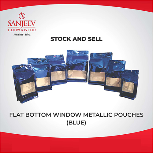 नीला फ्लैट बॉटम विंडो धात्विक पाउच