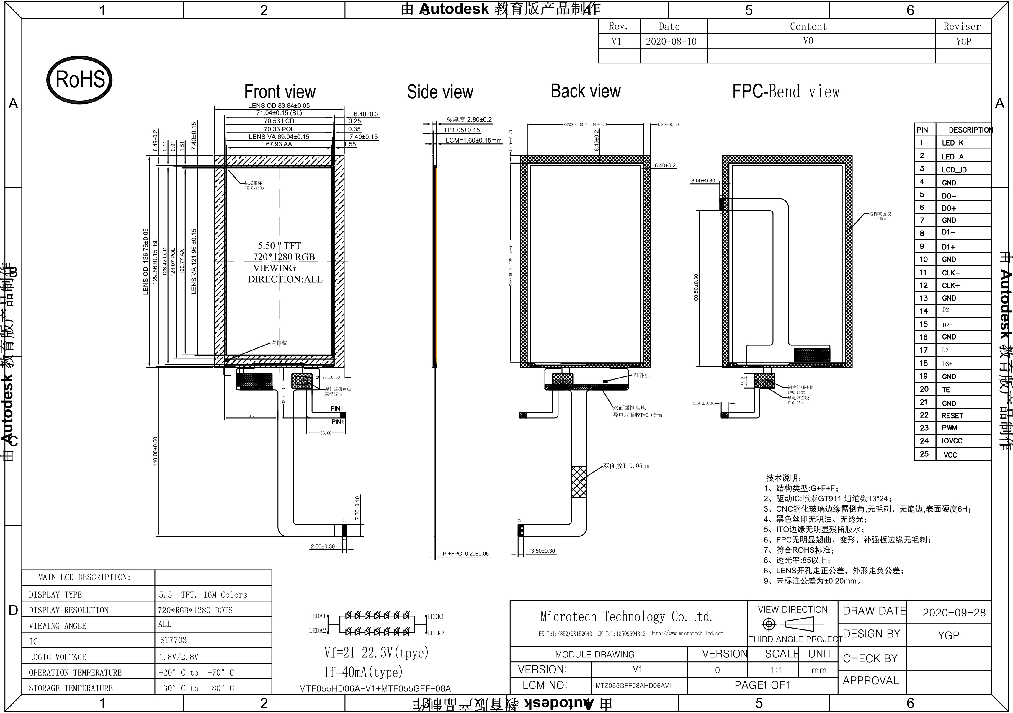 5.5 Inch 720x1280 Tft Lcd Display - Touch Panel, Oem Service For Cog, Tab & Cob Modules, Capacitive Touch For Mobile Watch Phones