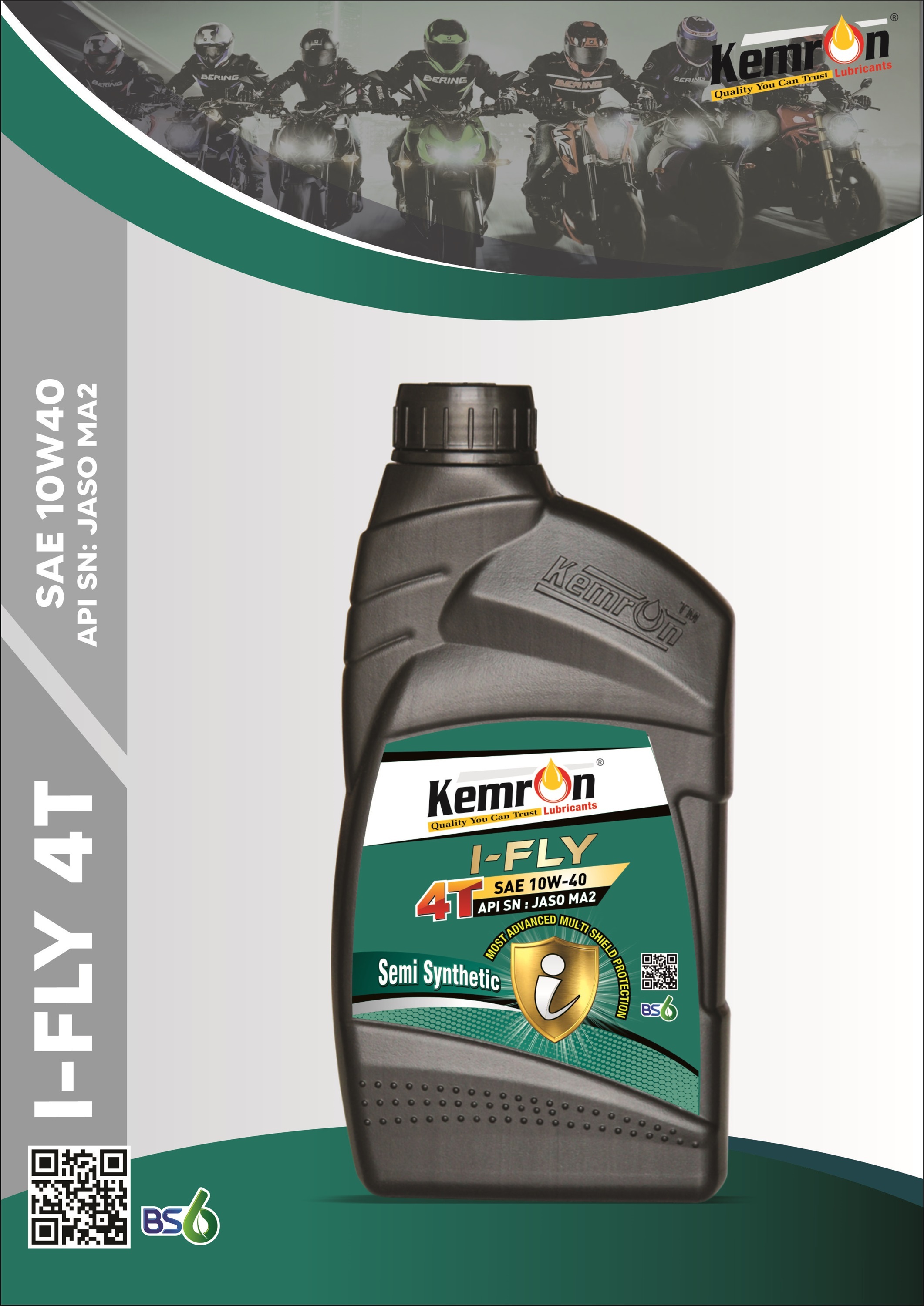Kemron I-fly 4t Semi Syn 10w40 Sn - Oil, 0.9 Density, Natural & Gold Color | For Automotive & Industrial Use, Small Can Packaging