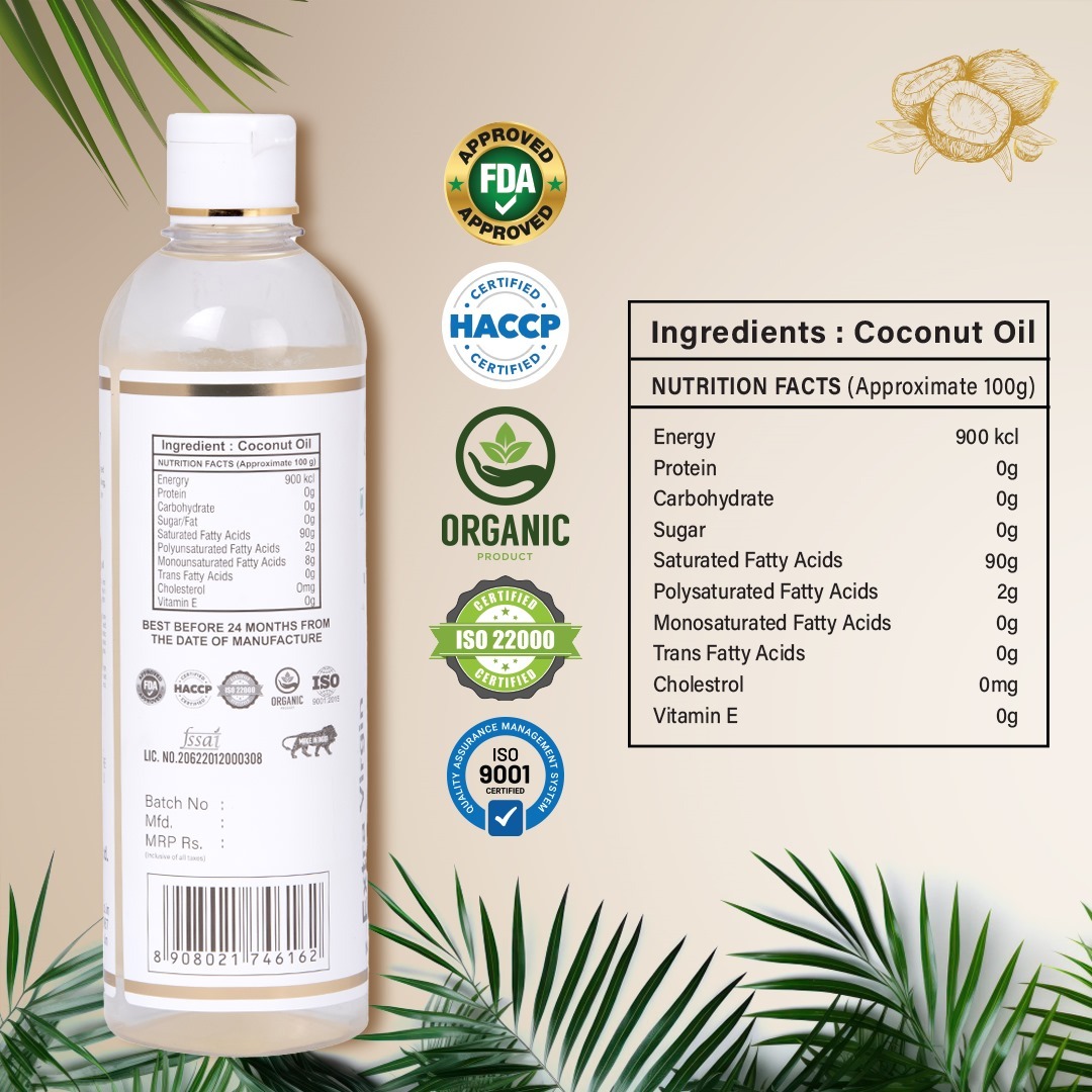 Extra Virgin Coconut Oil - 500ml Cold Pressed, Organic Coconut Essence | Natural & Pure, Versatile For Cooking, Personal Care & Baby Massage
