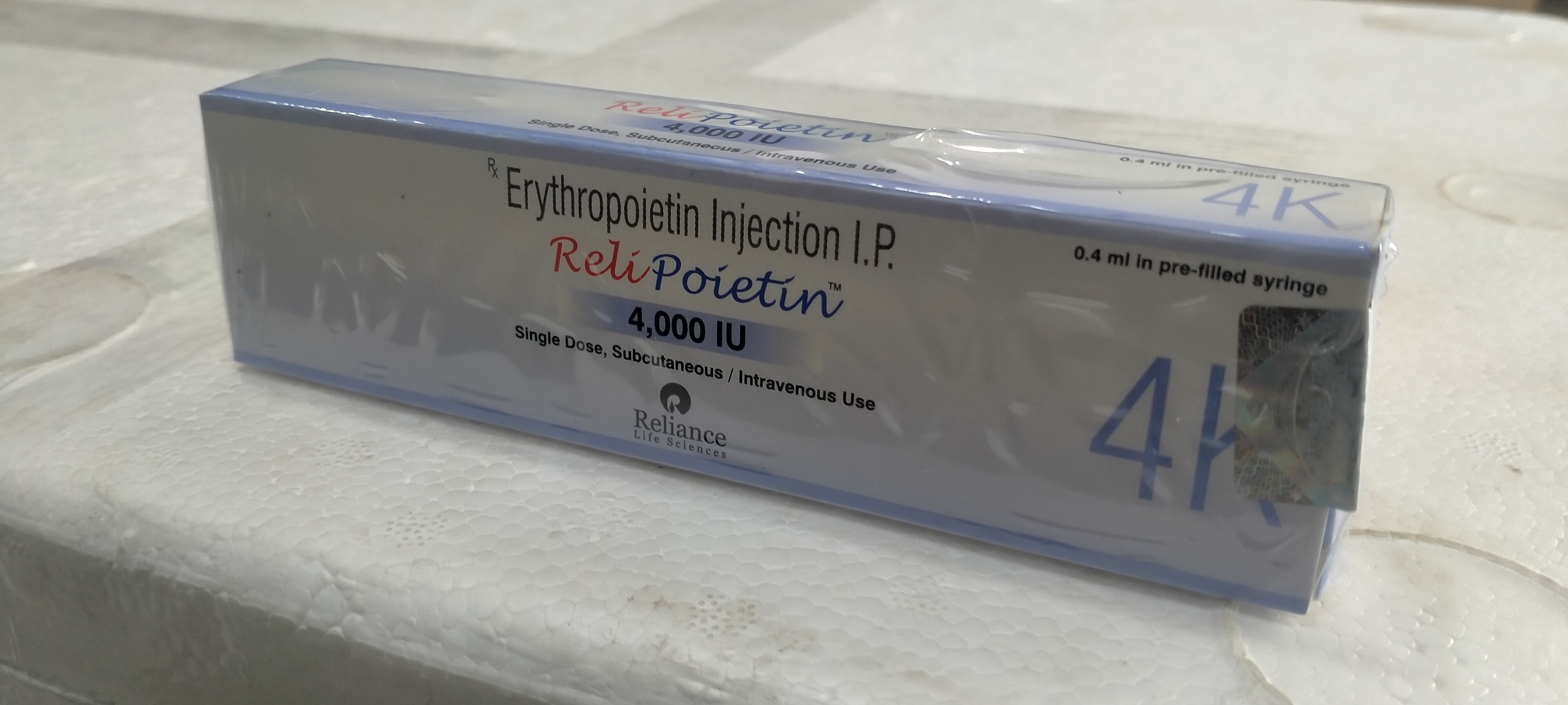Relipoietin 4000iu Injection - Ingredients: Recombinant Human Ery Thropoietin Alfa (4000iu)