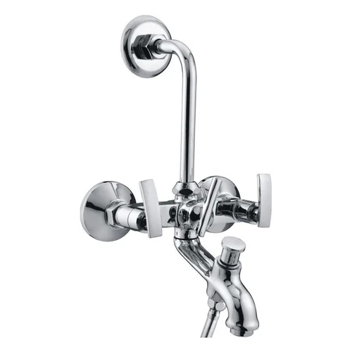 3 in 1 Wall Mixer - Stainless Steel, Customized Sizes Available, Glossy Silver Finish - Elegant Design with Conversion Bend for Hot and Cold Water Control