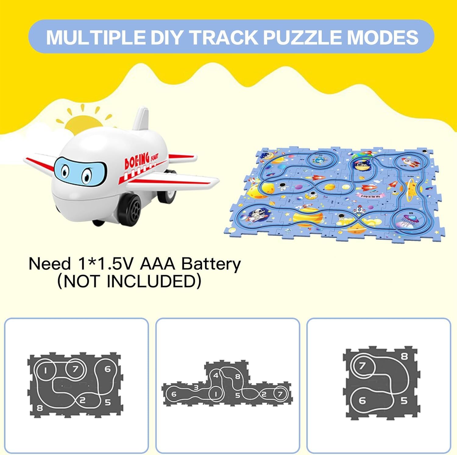 Rail Car Puzzle (Space Theme) - Child-safe Wood, 30x22x2 Cm, Multicolor | 12-piece Puzzle, Movable Rail Car, En71 Compliant