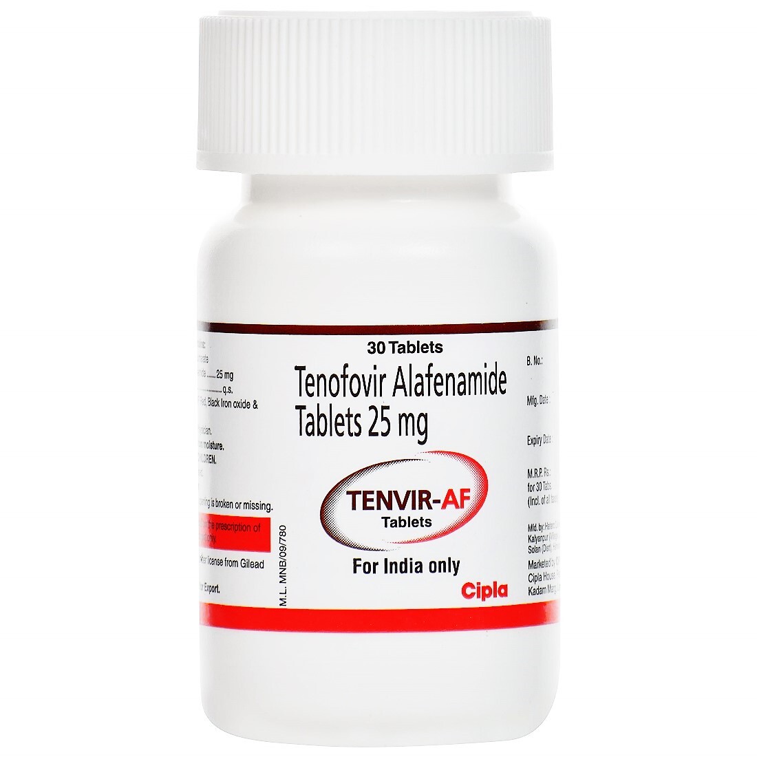 Tenvir Af Tablets - 25mg Dosage | For Treating Hiv Infection & Chronic Hbv, Recommended For Human Use, Store At Room Temperature