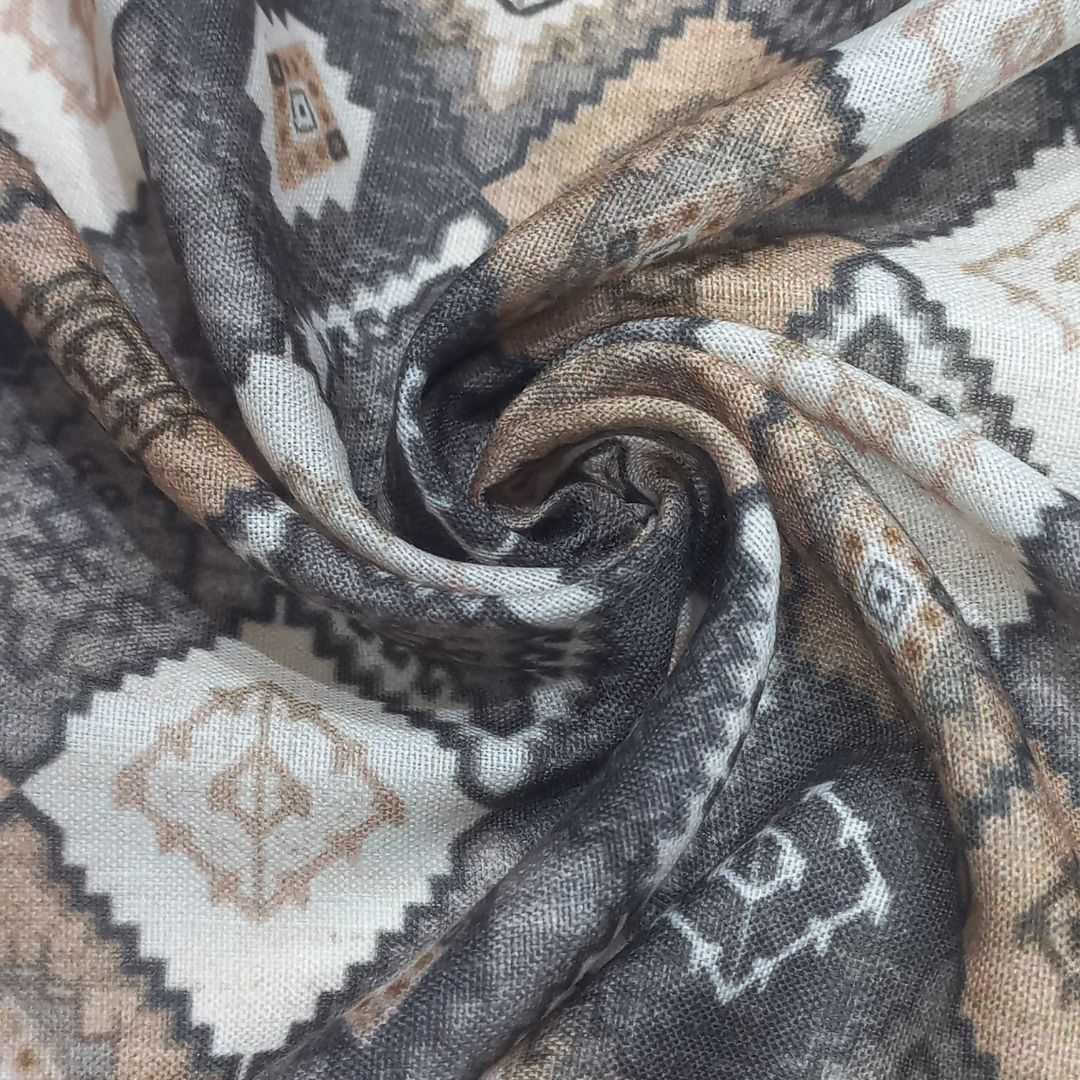 Digital Print Poly Linen Fabric - 44 Inch Width, Gray Multicolor Design | Lightweight, Breathable, Versatile For Summer Apparel Creation