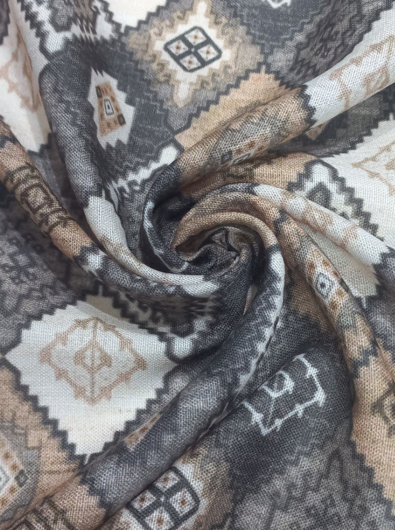 Digital Print Poly Linen Fabric - 44 Inch Width, Gray Multicolor Design | Lightweight, Breathable, Versatile For Summer Apparel Creation