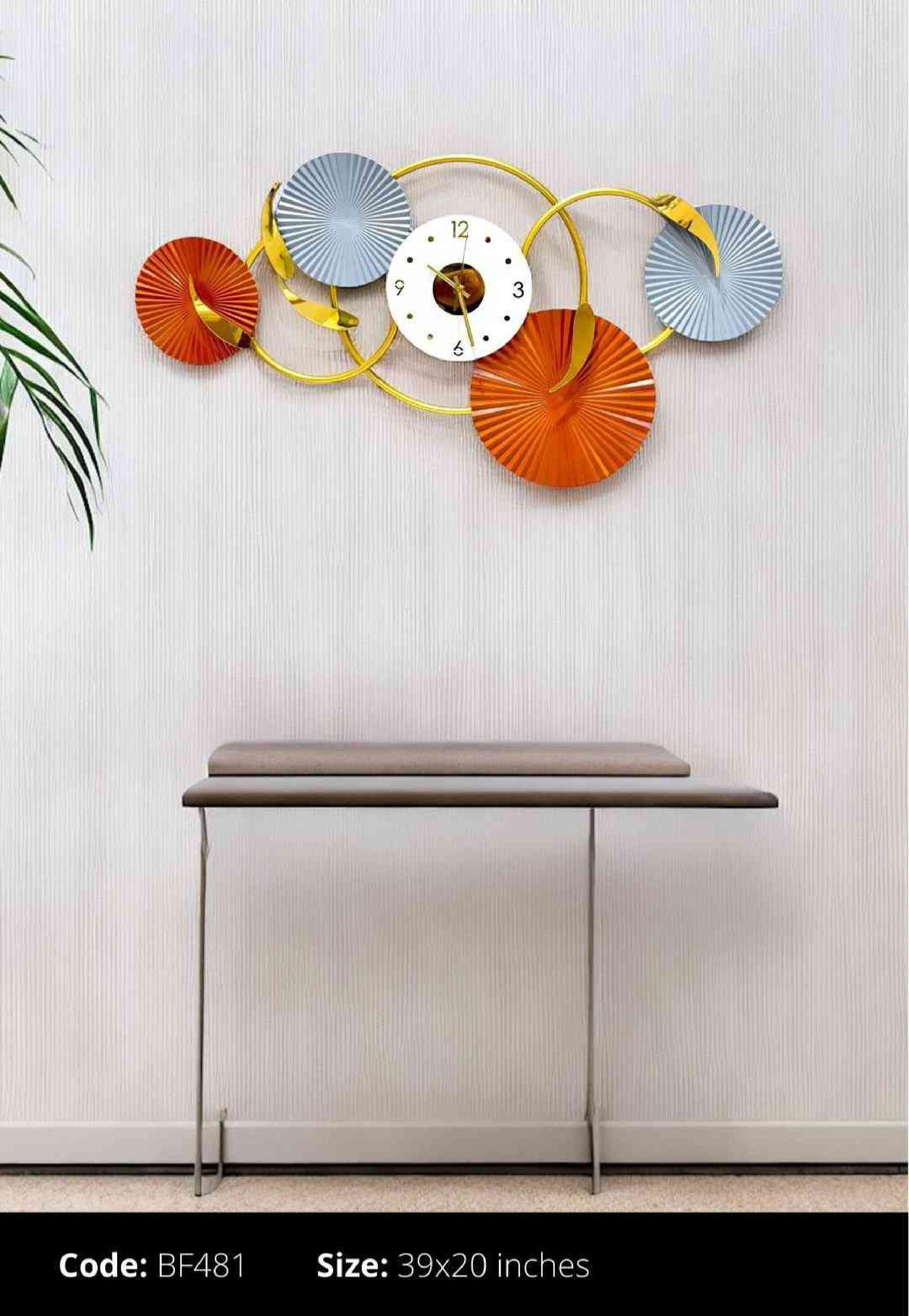 Wall Clock - Metal, 32x57 Cm, Multi Color | Modern Arts, Indian Decorative Theme