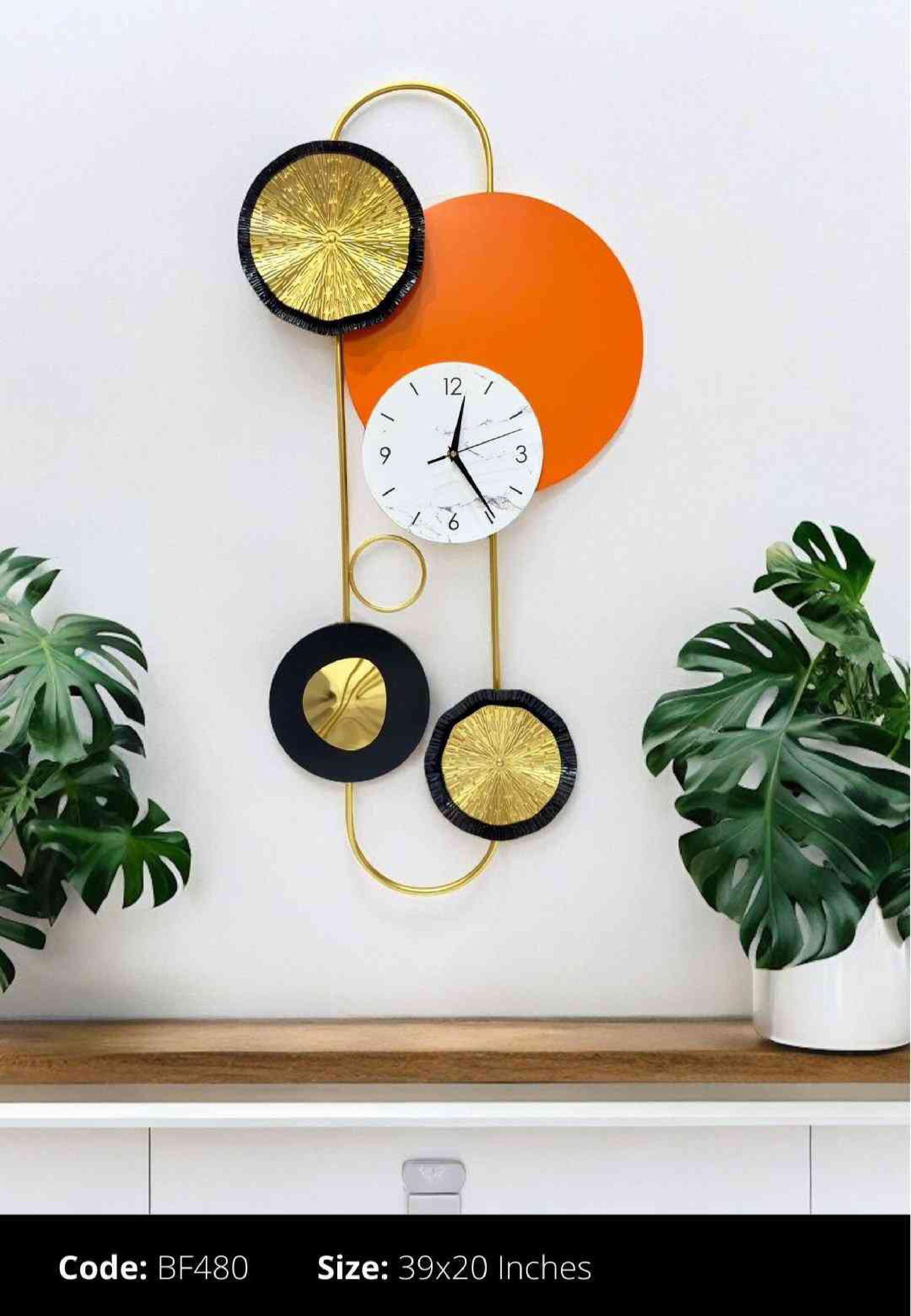 Wall Clock - Metal, 32x57 Cm, Multi Color | Modern Arts, Indian Decorative Theme