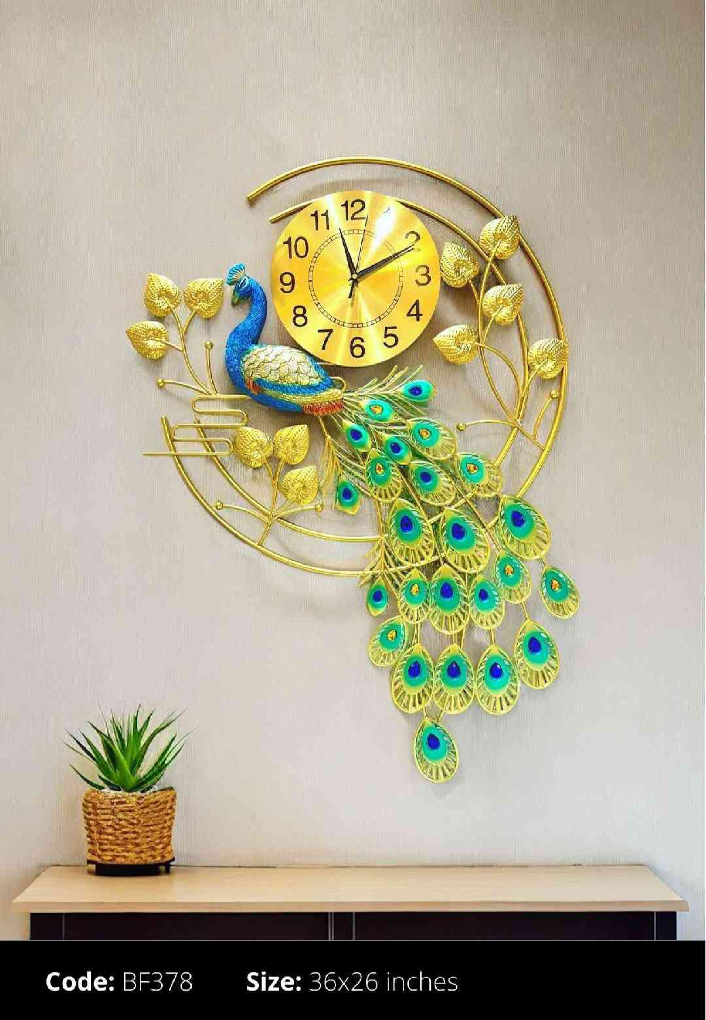 Wall Clock - Metal, 32x57 Cm, Multi Color | Modern Arts, Indian Decorative Theme
