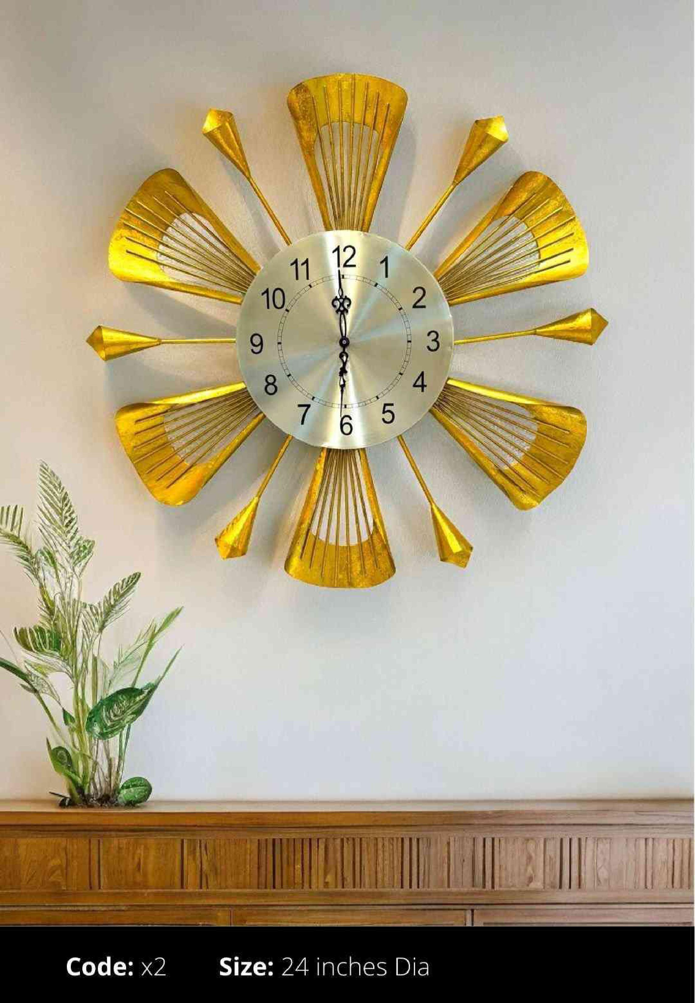 Wall Clock - Metal, 32x57 Cm, Multi Color | Modern Arts, Indian Decorative Theme