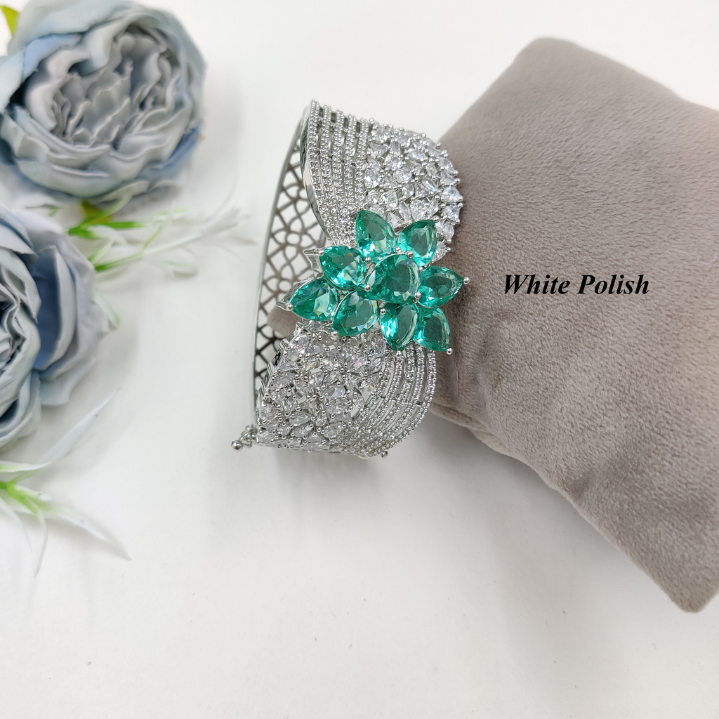 Bridal Designer American Diamond Bracelet - High-quality Brass, Openable Size, Stunning White Polish | Elegant For Weddings, Engagements, Anniversaries, Parties, Thoughtful Gifts