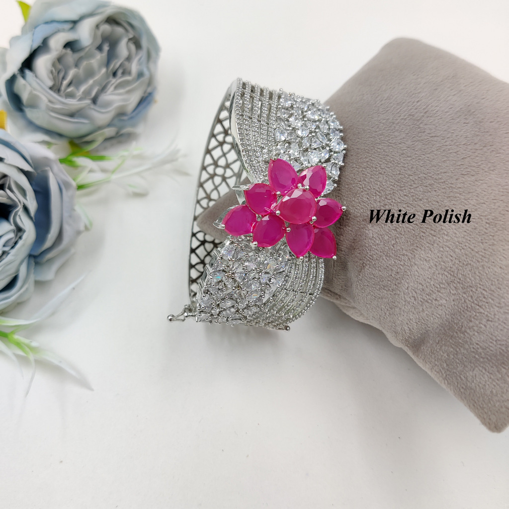 Bridal Designer American Diamond Bracelet - High-quality Brass, Openable Size, Stunning White Polish | Elegant For Weddings, Engagements, Anniversaries, Parties, Thoughtful Gifts