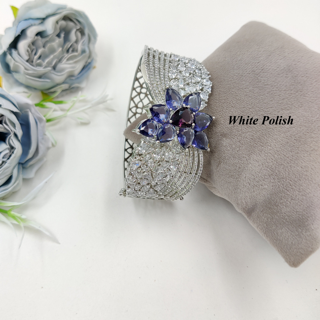Bridal Designer American Diamond Bracelet - High-quality Brass, Openable Size, Stunning White Polish | Elegant For Weddings, Engagements, Anniversaries, Parties, Thoughtful Gifts