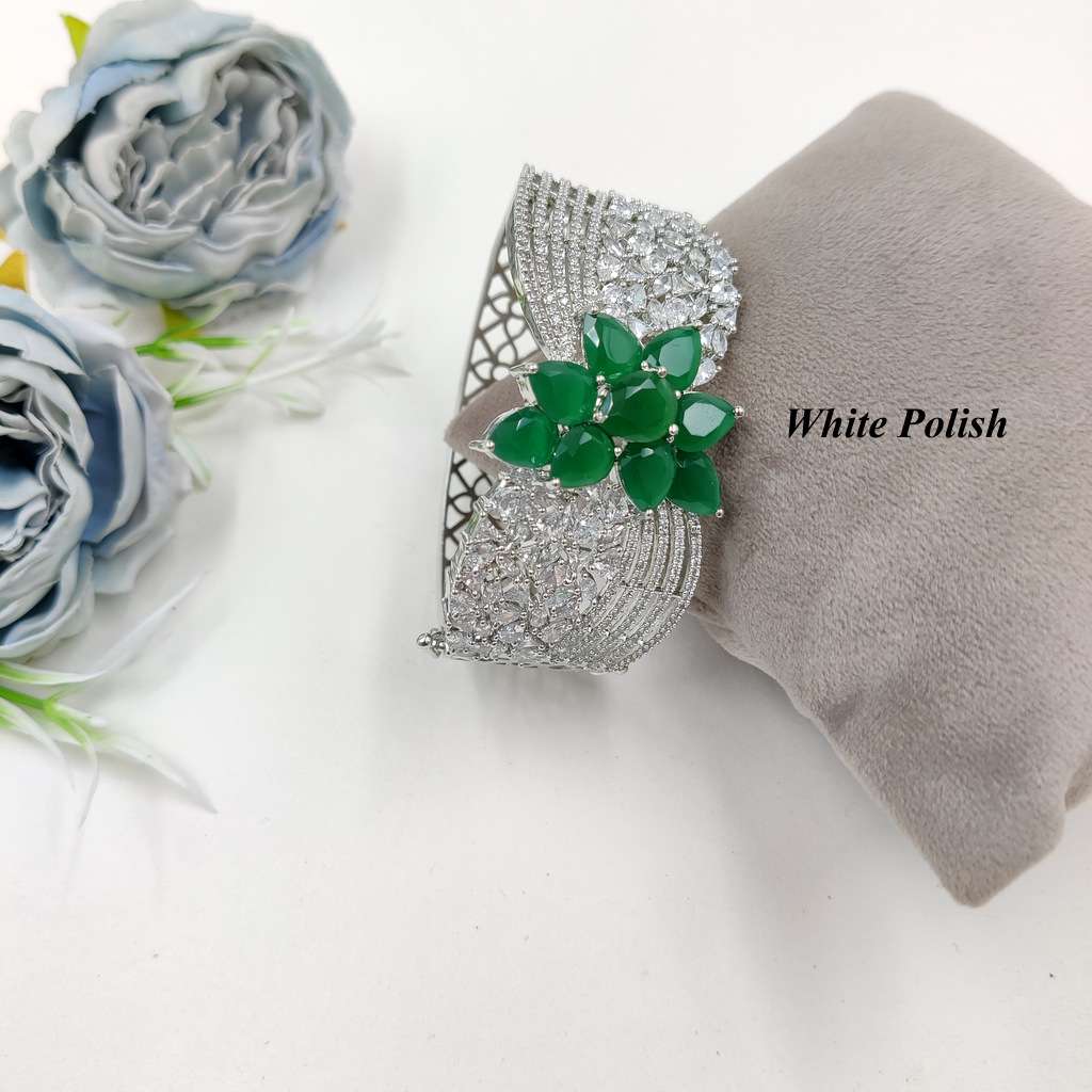 Bridal Designer American Diamond Bracelet - High-quality Brass, Openable Size, Stunning White Polish | Elegant For Weddings, Engagements, Anniversaries, Parties, Thoughtful Gifts