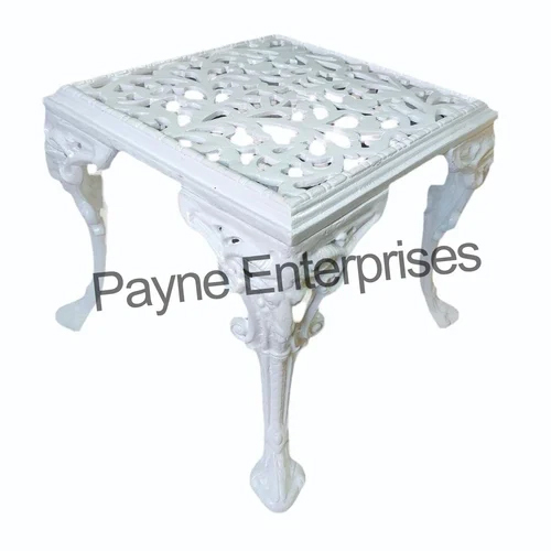 White Cast Iron Table - 90x90 Cm | Antique Hand Made Design, Powder Coated Finish