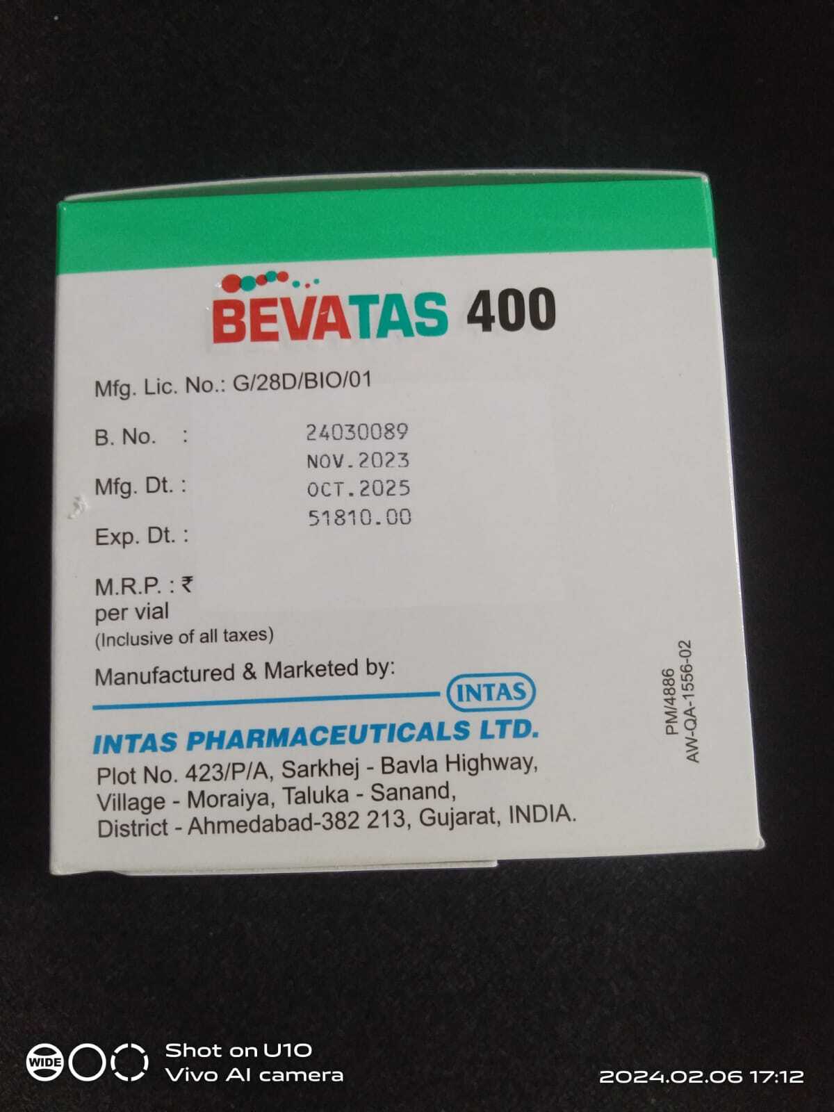Bevatas 400 Solution - Dosage Form: As Per Suggestion