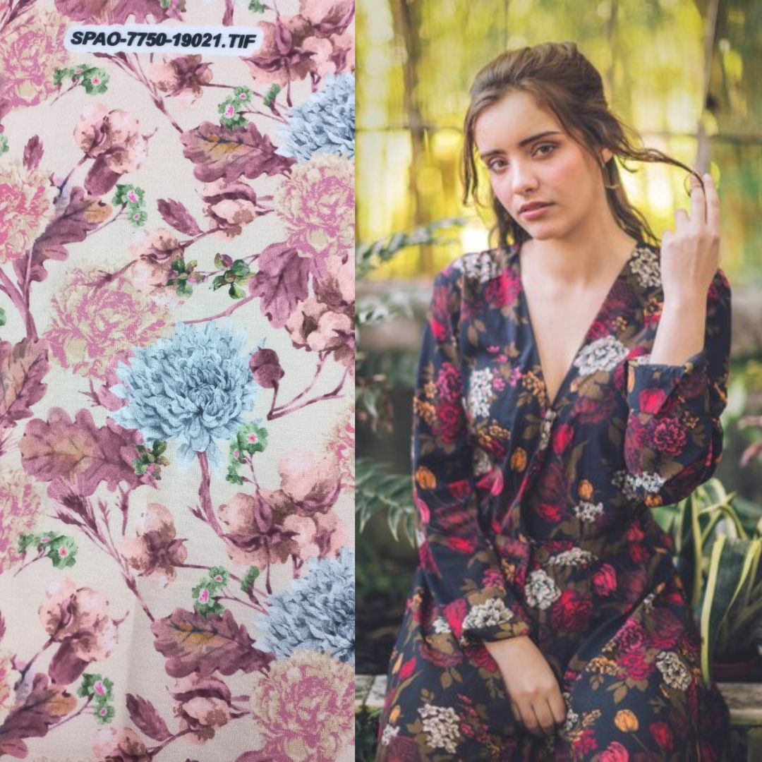 Poly Linen Fabric - 44 Inches Wide, Multicolor Floral Digital Print | Breathable Polyester-linen Blend, Versatile For Dresses, Jackets, And More