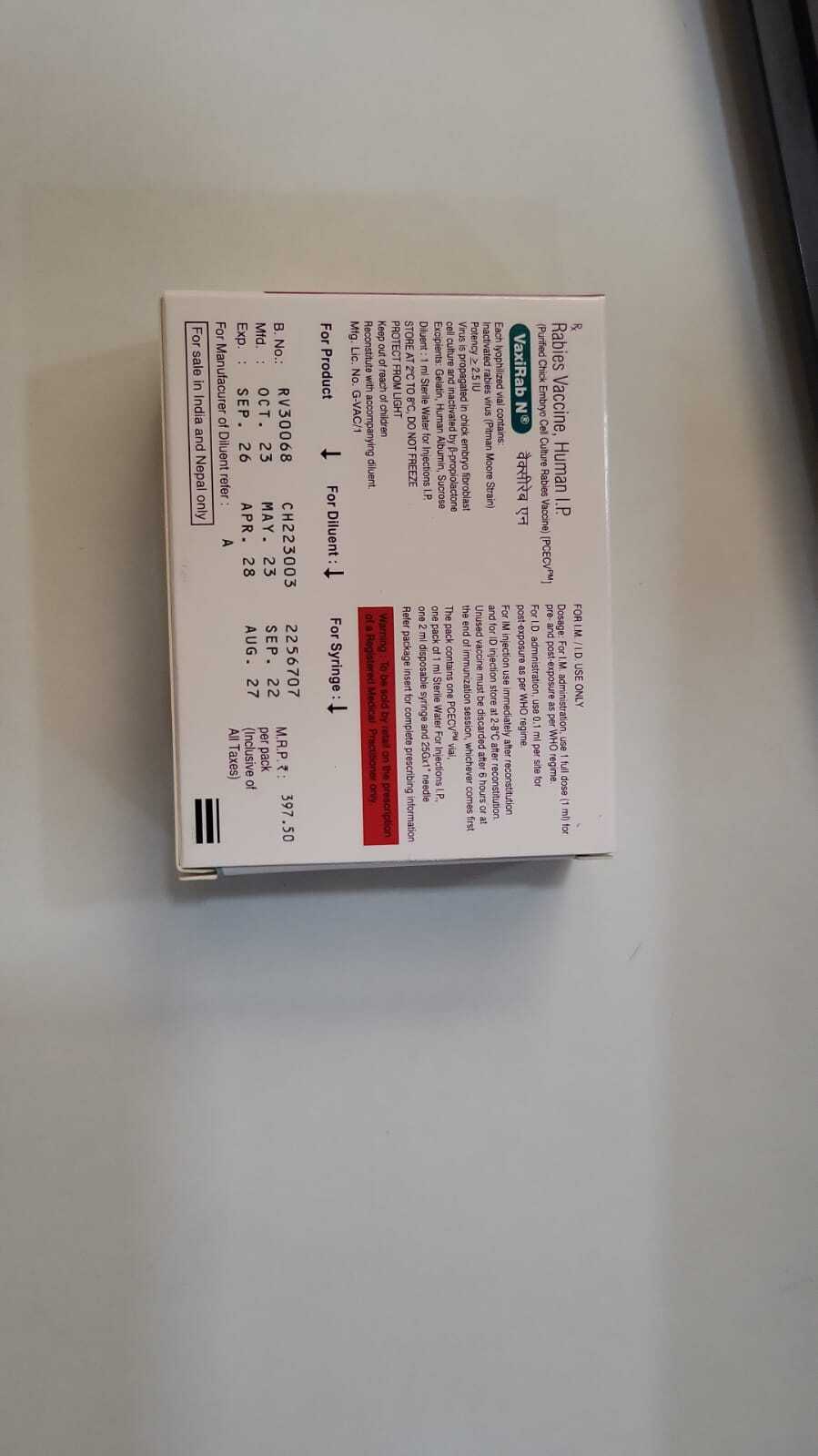 Vaxirab N Rabies Vaccine - Age Group: Adults