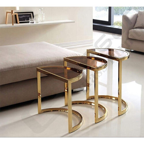Center Table Set Of 3 - Glass And Stainless Steel, Modern Design, Durable Construction, Inflatable Features, Indian Style