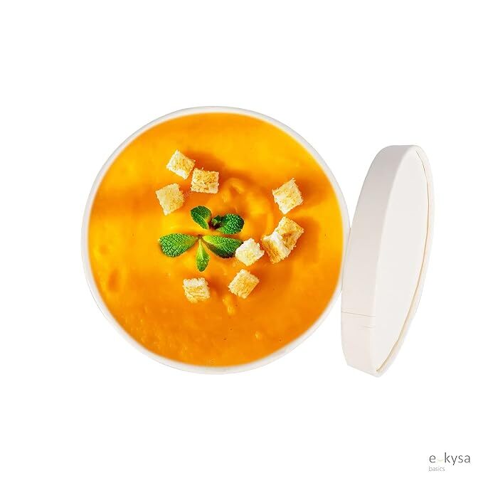350ml White Paper Tub (W) Lid - 100% Natural Paper, Leak Proof, Eco Friendly , Sturdy Lids For Hot & Cold Food, Perfect For Events & Everyday Use