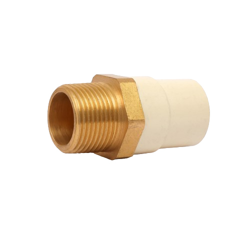 Brass Male Thread Adaptor Hexagon - Brass & HDPE, Round Shape , Classic White Color for Reliable Connections in Plumbing & Industrial Applications