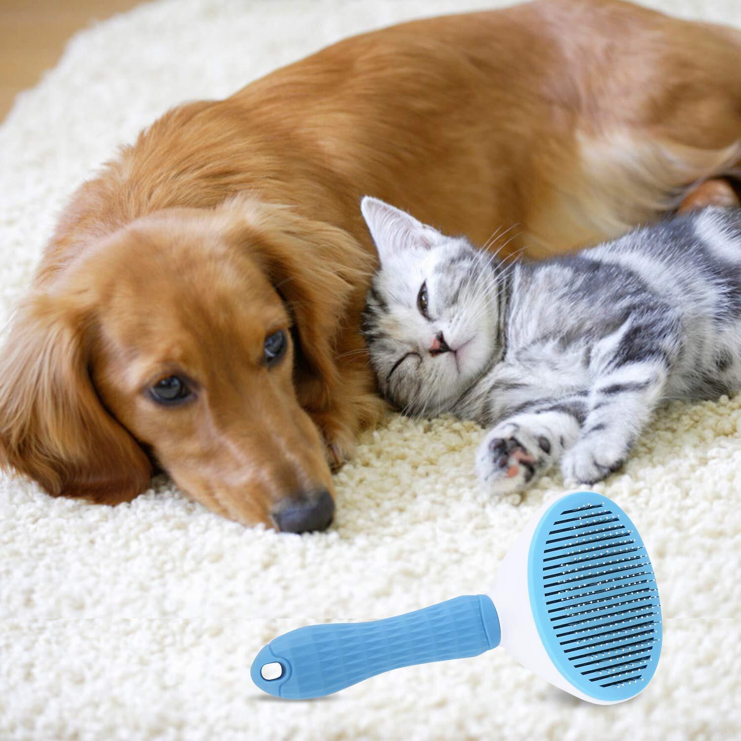 Pet Self Cleaning Brush - Stainless Steel Bristles , Anti-slip Handle, Ergonomic Design, Gently Removes Mats And Loose Hair, Promotes Healthy Coat