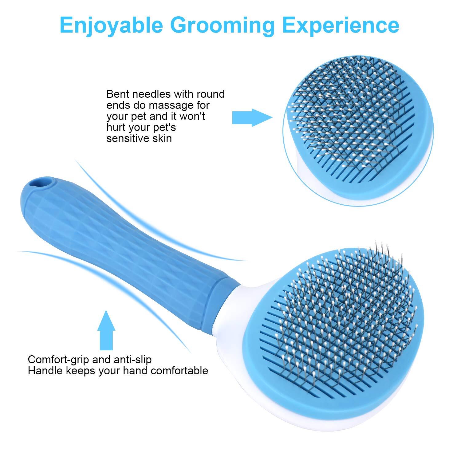 Pet Self Cleaning Brush - Stainless Steel Bristles , Anti-slip Handle, Ergonomic Design, Gently Removes Mats And Loose Hair, Promotes Healthy Coat