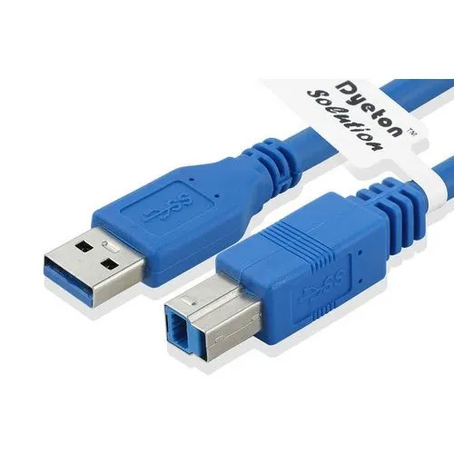 Dyeton USB A To B 3.0 Cable - High-Quality Rubber Insulation, 3 Meters Length, Blue Color - Solid Flat Conductor for Industrial & Telecommunication Use