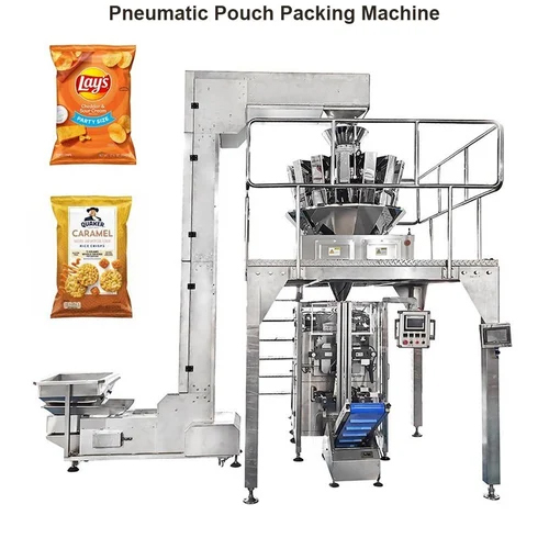 Three Phase Pneumatic Pouch Packing Machine - MS Material, 10 to 250 Grams Capacity | Automatic Grade, Highly Efficient, Human Machine Interface