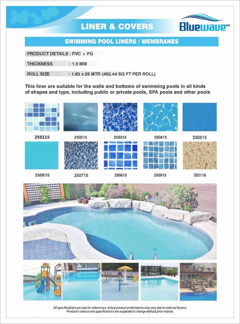 Swimming Pool Liners - Pvc, 250115 Rectangular Size, Blue Color | Tile-pattern Design For Swimming Pool Surface Covering