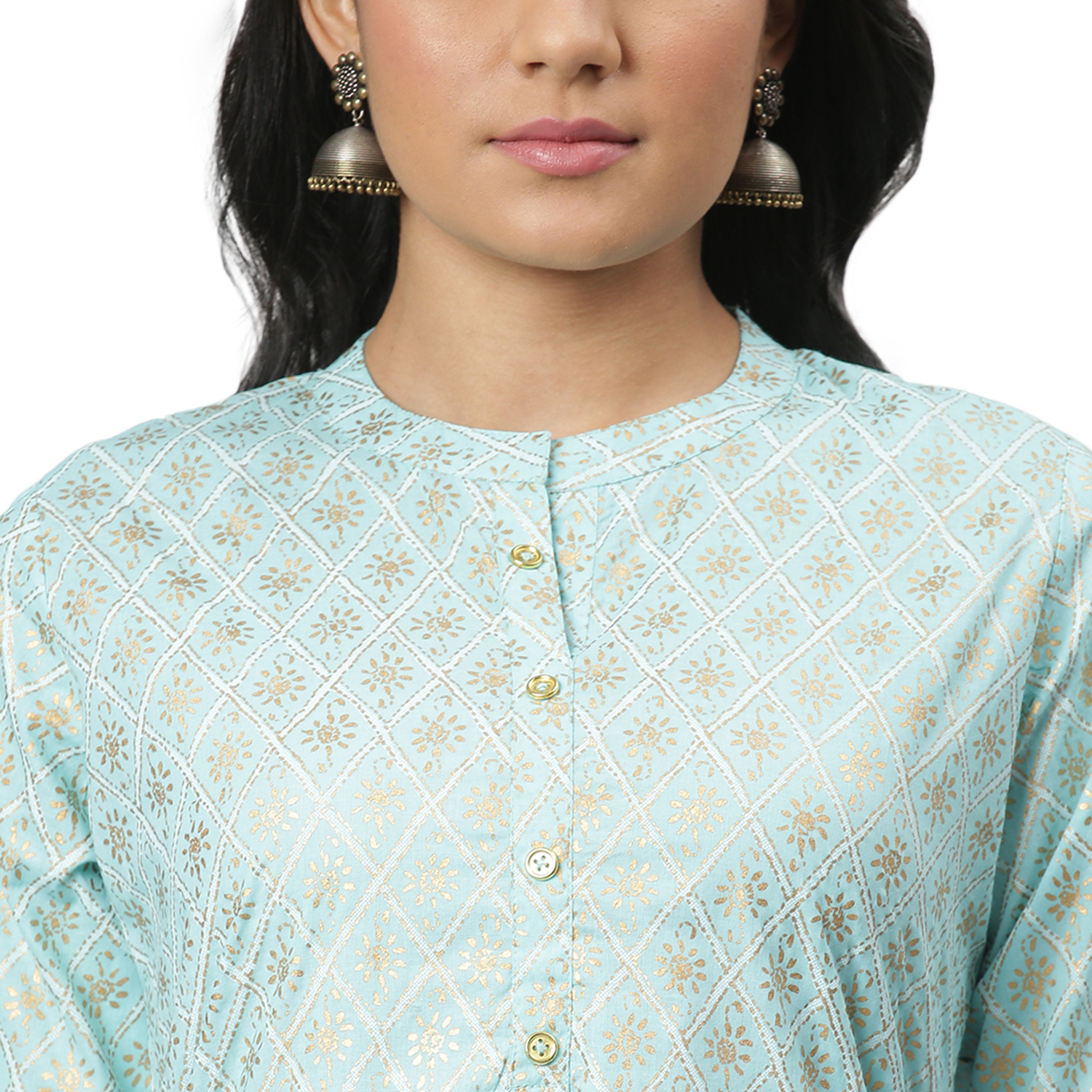 Women Kurtis - Cotton Fabric Size S To Xxl Sky Blue Color 3-4th Sleeves Embroidered Pattern Casual & Ethnic Wear Quick Dry & Washable