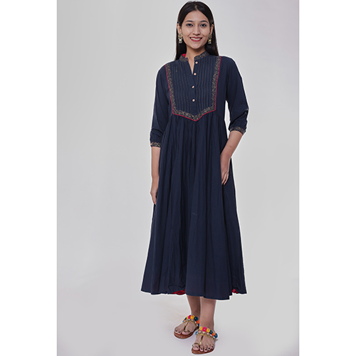 Indian Blue Gold Jari Tired Dress