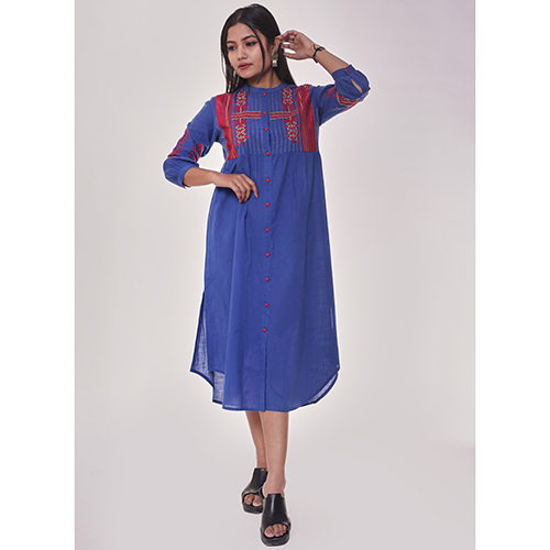 Indian Blue Kurta With Red Wmbroidery