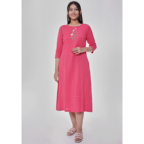 Washable Floral Buta Embroidered Pink Dress