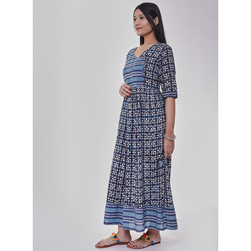 Indian Indigo Angrakha Long Dress