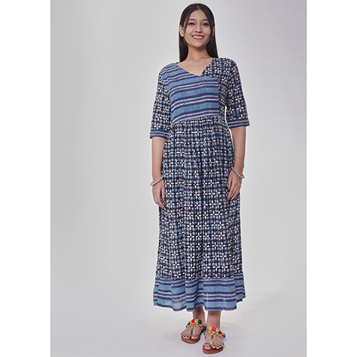 Indian Indigo Angrakha Long Dress