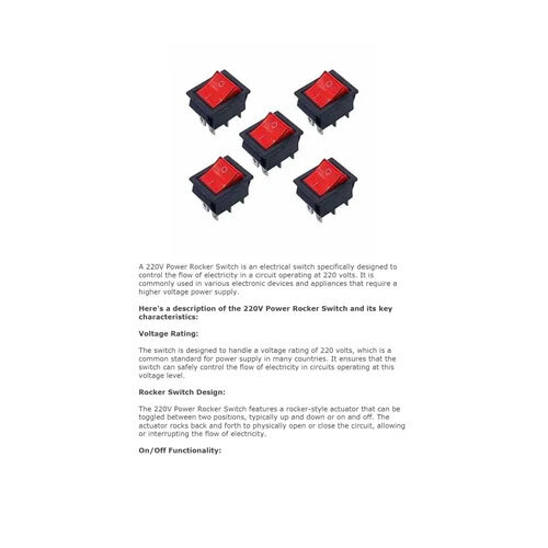 220v Power Rocker Switch - Plastic Body, Various Sizes Available, Black And Red Colors | High Protection Level, Excellent Insulation Resistance