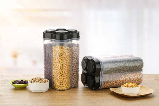 Plastic Lock Food Storage 4 Section Container Jar