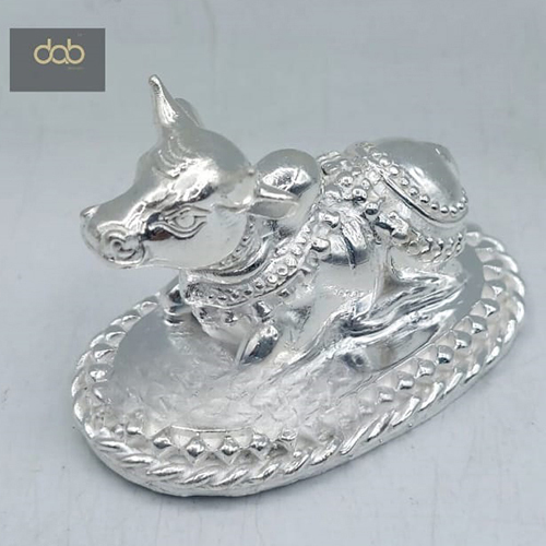 Silver Nandi Bull Idol - Polished Metal, Customized Size | Elegant Modern Art Piece with Unique Indian Cultural Design