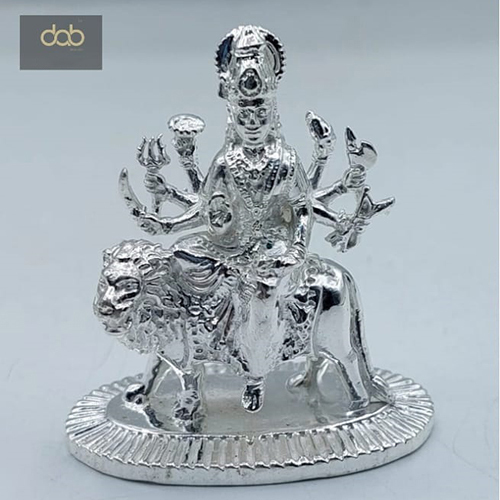 Silver Durga Idol - High-Quality Metal, Customized Size | Polished Finish, Modern Art Style, Intricate Details, Perfect for Home Decor or Gifts