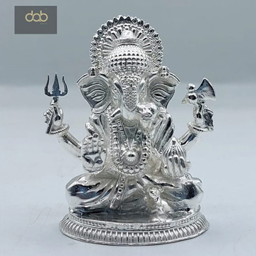 Silver Ganash Idol - Metal, Customized Size | Modern Indian Art, Polished Finish, Intricate Design