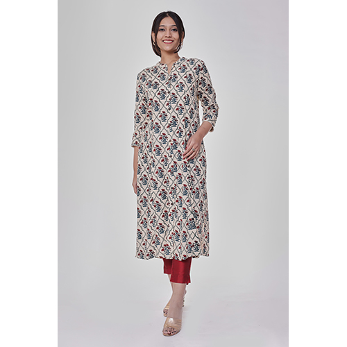 Washable Jaal Printed Off White Straight Kurta