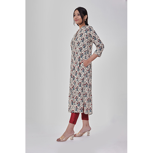 Washable Jaal Printed Off White Straight Kurta