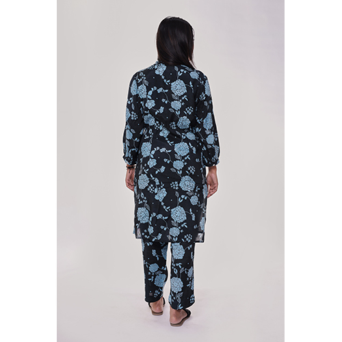 Navy And Sky Blue Floral Kurta Co-ord Set - High-quality Washable Fabric, Casual Wear For All Seasons, Vibrant Printed Design