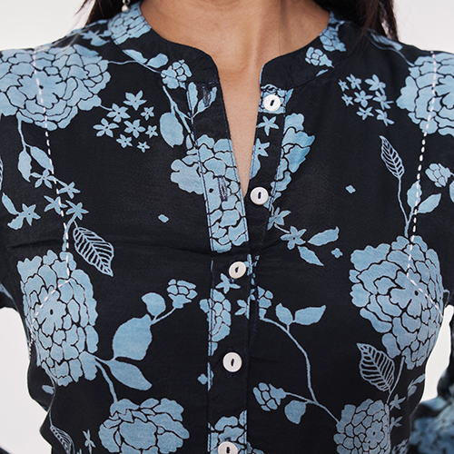 Navy And Sky Blue Floral Kurta Co-ord Set - High-quality Washable Fabric, Casual Wear For All Seasons, Vibrant Printed Design