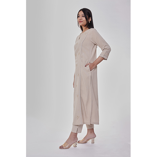 Beige On Beige Embroidered Straight Kurta - High-quality Fabric, Elegant Intricate Patterns | Washable, Suitable For All Seasons, Versatile For Casual And Semi-formal Wear