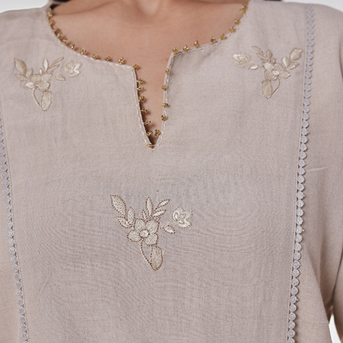 Beige On Beige Embroidered Straight Kurta - High-quality Fabric, Elegant Intricate Patterns | Washable, Suitable For All Seasons, Versatile For Casual And Semi-formal Wear