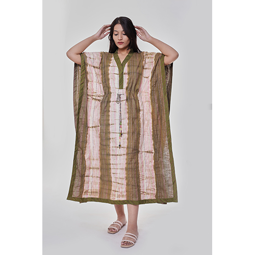Shibori Tie Dye Mid Length Kaftan - Modern All-season Printed Dress | Washable Stylish Design