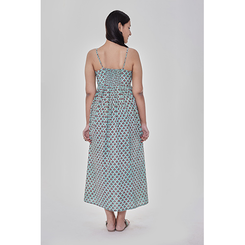 Washable Mint Allover Printed Spaghetti Dress